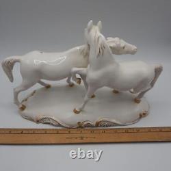 White Gilded Porcelain Horse Figurine Large Italy