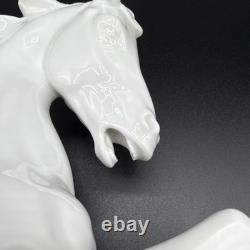 White Glazed Porcelain Sculpture of A Rearing Horse Germany 1950s