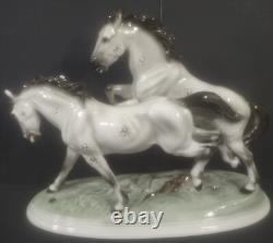 Wien Austria Augarten Wild Stallion Duo Porcelain Horse Figure Hand Painted