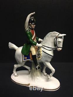 Wonderful! Antique Porcelain Soldier On Horse Dragoon 1804 German Sitzendorf