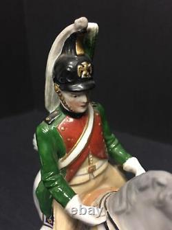 Wonderful! Antique Porcelain Soldier On Horse Dragoon 1804 German Sitzendorf