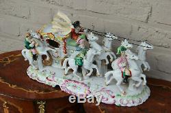 XL German Porcelain princess Coach Carriage 6 horses group statue