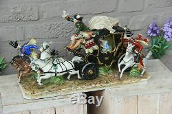 XL German VOLKSTEDT porcelain coach horses princess Carriage Statue group
