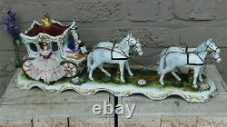 XL Karl Klette marked porcelain Coach lace princess horses carriage statue group