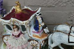 XL Karl Klette marked porcelain Coach lace princess horses carriage statue group