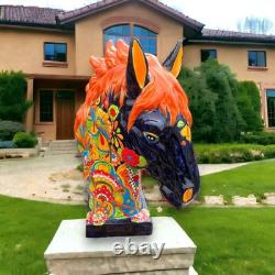XL Talavera Horse Head Statue Colorful Handmade Mexican Pottery