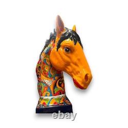 XL Talavera Horse Head Statue Colorful Handmade Mexican Pottery