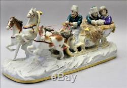 XXL Rare Scheibe Alsbach Porcelain Horse Carriage Figural Group Sled marked