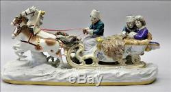 XXL Rare Scheibe Alsbach Porcelain Horse Carriage Figural Group Sled marked